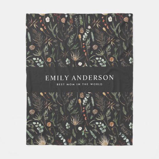 moderne zwarte botanische elegant fleece deken (Voorkant)