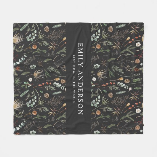 moderne zwarte botanische elegant fleece deken (Voorkant (Horizontaal))