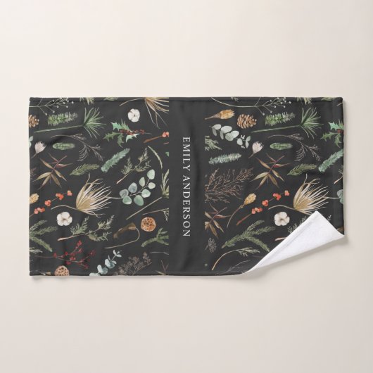 moderne zwarte botanische elegant handdoek (Handdoek)