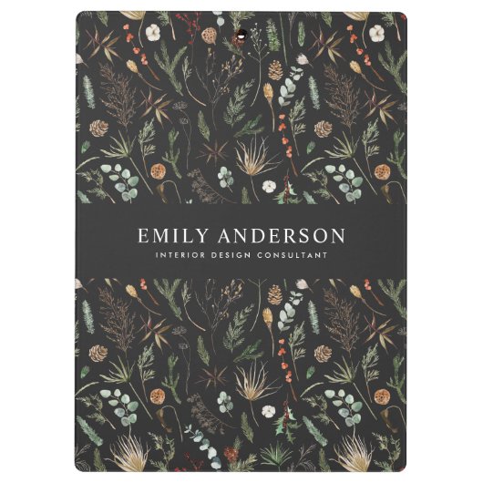 moderne zwarte botanische elegant klembord (Achterkant)
