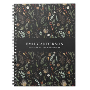 moderne zwarte botanische elegant notitieboek