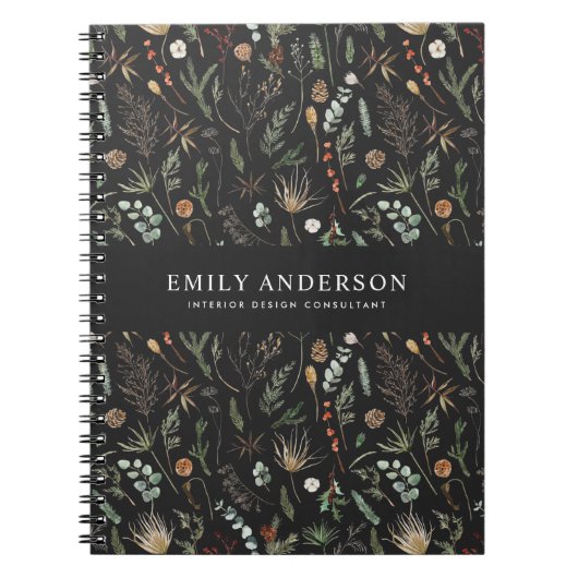 moderne zwarte botanische elegant notitieboek (Voorkant)