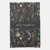 moderne zwarte botanische elegant theedoek (Verticaal)