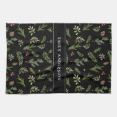 moderne zwarte botanische elegant theedoek (Horizontaal)