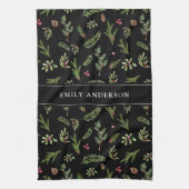 moderne zwarte botanische elegant theedoek (Verticaal)