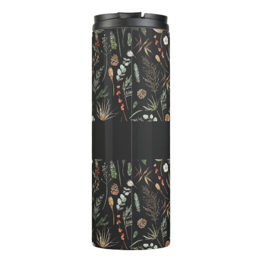 moderne zwarte botanische elegant thermosbeker (Achterkant)