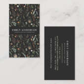 moderne zwarte botanische elegant visitekaartje (Voorkant / Achterkant)