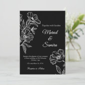 Moderne Zwarte Botanische Lijn Kunst Huwelijksuitn Kaart (Staand voorkant)