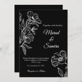 Moderne Zwarte Botanische Lijn Kunst Huwelijksuitn Kaart (Voorkant / Achterkant)