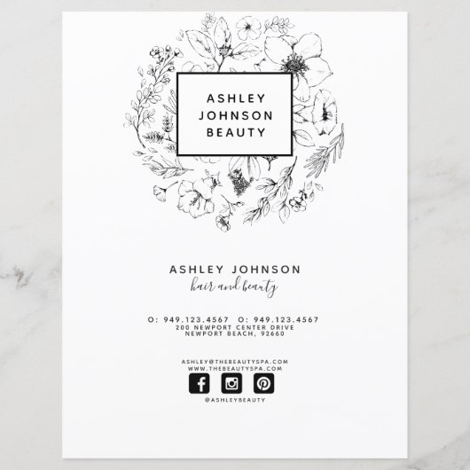 Moderne zwarte botanische spa 3-servicemenu (Achterkant)