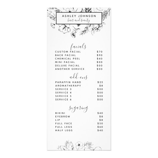 Moderne zwarte botanische spa 3 Services Menu 2 (Voorkant)