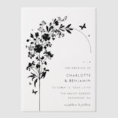 Moderne zwarte botanische vlinderboog vellum uitnodigingen (Voorkant)