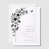 Moderne zwarte botanische vlinderboog vellum uitnodigingen (Offset)