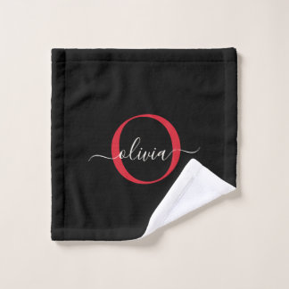 Moderne Zwarte Bourgondië Rode Monogram Script Naa Bad Handdoek