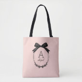 Moderne Zwarte Bow Elegant Blush Roze Monogram Tote Bag (Voorkant)