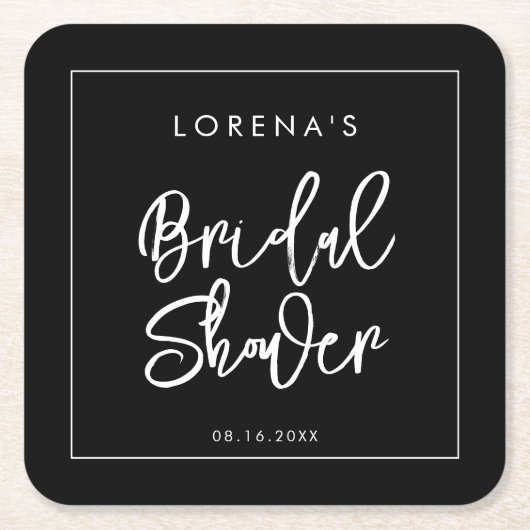 Moderne zwarte Bruidsdouche Kartonnen Onderzetters (Voorkant)