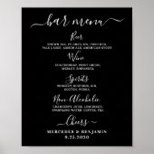 Moderne Zwarte Bruiloft Bar Persoonlijke Drankkaar Poster (Voorkant)