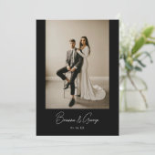 Moderne zwarte bruiloft foto Elopement & Receptie Kaart (Staand voorkant)