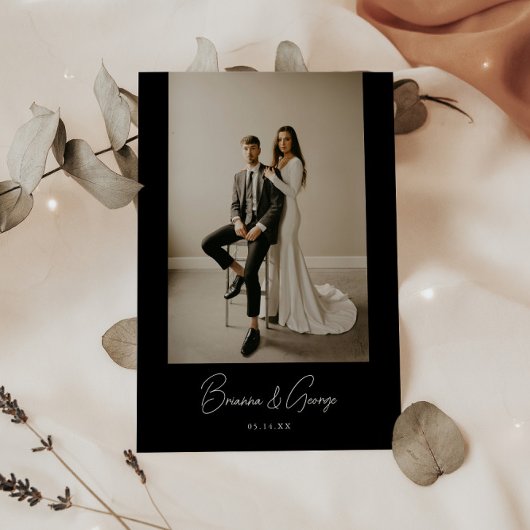 Moderne zwarte bruiloft foto Elopement & Receptie Kaart
