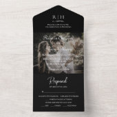 Moderne zwarte bruiloft foto | Monogram RSVP All In One Uitnodiging (Binnen)