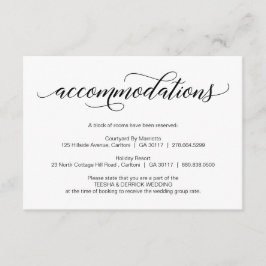 Moderne zwarte bruiloft-kalligrafie, accommodatie informatiekaartje