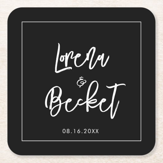 moderne zwarte bruiloft kartonnen onderzetters (Voorkant)