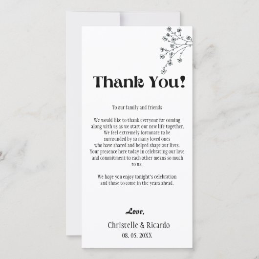 Moderne zwarte bruiloft met dank voor je kaart (Voorkant)