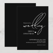 Moderne Zwarte Bruiloft Met Witte Lettertype Kaart (Voorkant / Achterkant)