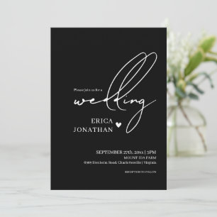 Moderne Zwarte Bruiloft Met Witte Lettertype  Kaart