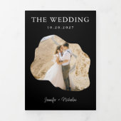 Moderne Zwarte bruiloft RSVP Details QR Code Foto Drieluik Uitnodiging (Cover)