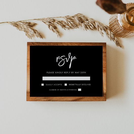 moderne zwarte bruiloft RSVP kaartje