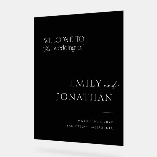 Moderne zwarte bruiloft welkom acryl bord (Hoek)