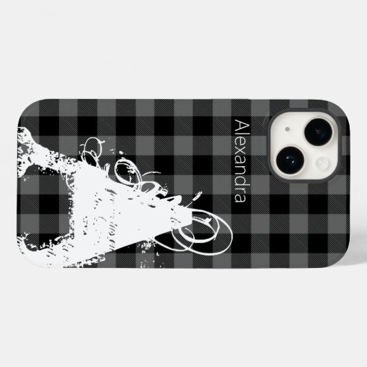 Moderne zwarte buffel speelde grote monogram naam Case-Mate iPhone case (Achterkant (horizontaal))