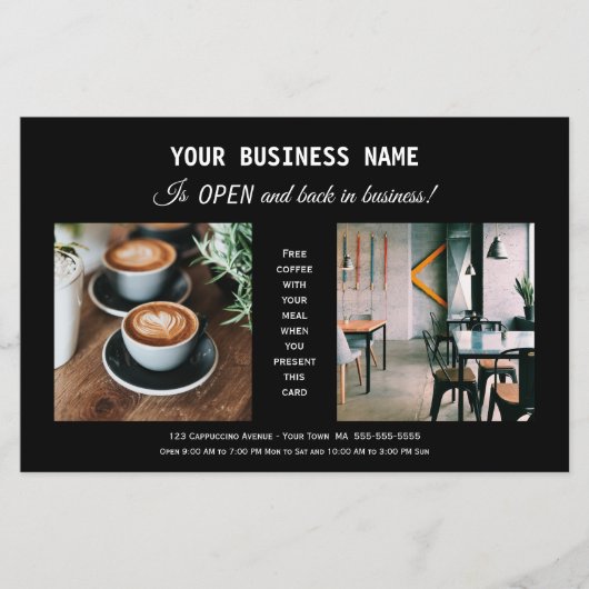 Moderne, zwarte business Re-Opening Promotional Fl Flyer (Voorkant)