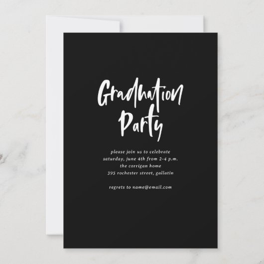 Moderne Zwarte Calligraphy Foto Afstuderen Kaart (Achterkant)