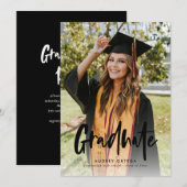 Moderne Zwarte Calligraphy Foto Afstuderen Kaart (Voorkant / Achterkant)