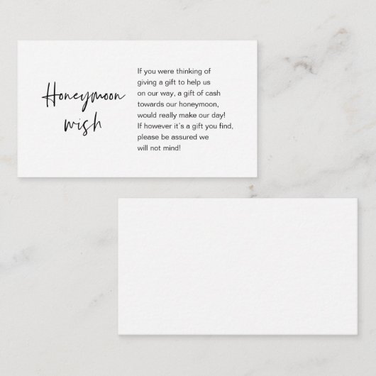 Moderne zwarte casual elegantiefunctie, Honeymoon  Informatiekaartje (Voorkant / Achterkant)