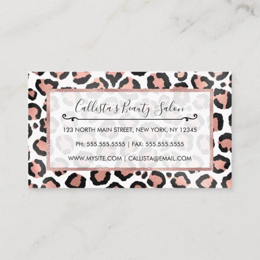 Moderne zwarte Chic-Roos Gold Foil Leopard-printer Afsprakenkaartje (Achterkant)