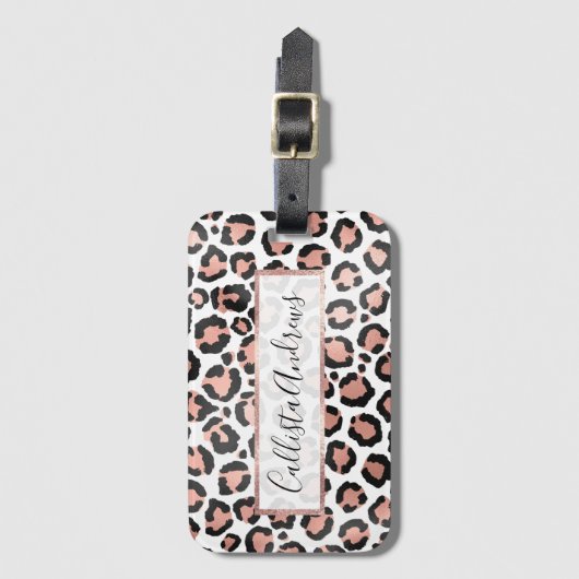 Moderne zwarte Chic-Roos Gold Foil Leopard-printer Bagagelabel (Voorkant (verticaal))