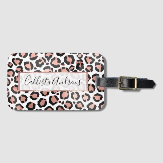 Moderne zwarte Chic-Roos Gold Foil Leopard-printer Bagagelabel (Voorkant (horizontaal))
