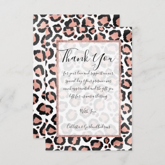 Moderne zwarte Chic-Roos Gold Foil Leopard-printer Bedankkaart (Voorkant / Achterkant)