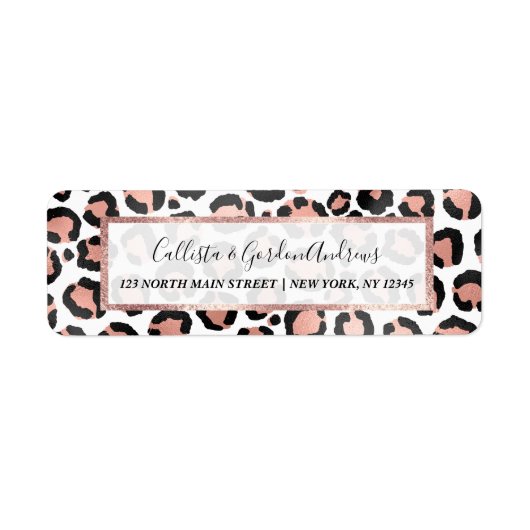 Moderne zwarte Chic-Roos Gold Foil Leopard-printer Etiket (Voorkant)