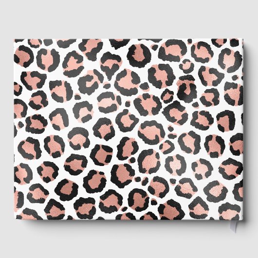 Moderne zwarte Chic-Roos Gold Foil Leopard-printer Gastenboek (Achterkant)