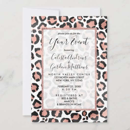 Moderne zwarte Chic-Roos Gold Foil Leopard-printer Kaart (Voorkant)