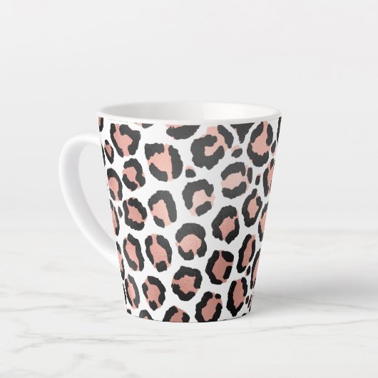 Moderne zwarte Chic-Roos Gold Foil Leopard-printer Latte Mok (Linkerhoek)