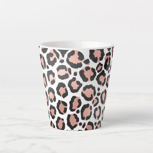 Moderne zwarte Chic-Roos Gold Foil Leopard-printer Latte Mok (Voorkant)