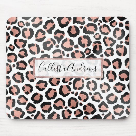 Moderne zwarte Chic-Roos Gold Foil Leopard-printer Muismat (Voorkant)