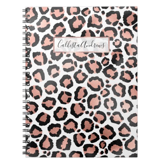 Moderne zwarte Chic-Roos Gold Foil Leopard-printer Notitieboek (Voorkant)