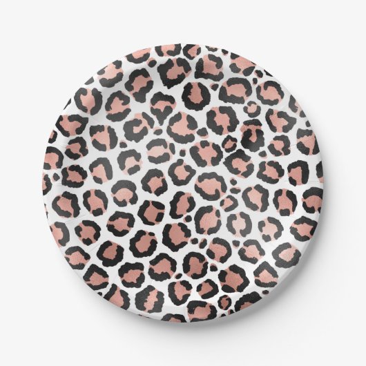 Moderne zwarte Chic-Roos Gold Foil Leopard-printer Papieren Bordje (Voorkant)