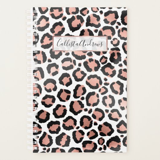 Moderne zwarte Chic-Roos Gold Foil Leopard-printer Planner (Voorkant)